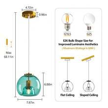 YQYYFC Light Blue Glass Pendant Lights Kitchen Island Gold Hanging Light Fixture Glass Globe Pendant Light Modern Pendant Lighting For Kitchen Island Bedroom Dining Room (7.87") - 7.87 in Light Blue - 查看 5