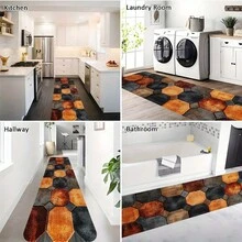 1pc Orange And Black Octagon Pattern Runner, Long Rug, Bathroom, Non-Slip Running Carpet, Bedside/Sofa Area Rugs, Kitchen Floor Mats, Washable Indoor Decorative Rug, Suitable Bathrooms, Bathtub Side, Hallway, Balcony, Bedroom, Entryways, Outdoor, Home Aesthetic Graduation Season Decoration - 黑色 - 查看 10