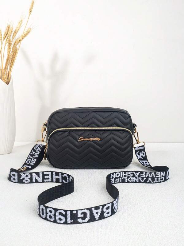 Solid Color Elegant Crossbody Bag, Versatile Crossbody Shoulder Bag - Embroidered/Wavy Pattern/Detachable Strap/Wide Strap - Fashionable Shoulder Bag For Daily, Party, Outing