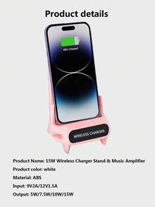 Bộ sạc không dây 15W sáng tạo mới, giá đỡ điện thoại/máy tính bảng đa chức năng kiêm loa không dây, phù hợp với điện thoại hỗ trợ sạc không dây QI, Android và các dòng máy 8/X/11/12/13/14/15/16/17. - Hồng - Xem 10