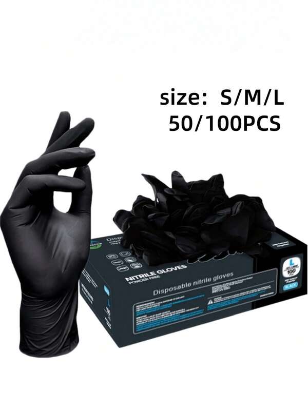 Disposable Nitrile Gloves Black, Powder-Free And Latex-Free, Suitable For Kitchen Cleaning, Tattoos, Hair Dyeing, Household Gadgets, Home, Kitchen Supplies, Household Cleaning Supplies, Christmas(Without Box)
