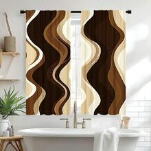 2D Flat, 2-Piece Festive Christmas Decor Window Curtains, Digital Print With Abstract Brown Wavy Pattern, Christmas Window Curtain Gift For Bedroom, Living Room, Office, Night Curtain Suitable For General Festivities And Winter Holiday Parties, Perfect For Living Room, Kitchen, Bedroom, And Holiday Winter Decor, Outdoor Christmas Decorations, Rod Pocket Design, Fade-Resistant, Xmas Artistic Style - 彩色 - 查看 2