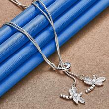 1件18英寸925镀银精致流苏蜻蜓项链，时尚女士魅力婚礼派对礼物首饰 - 銀色 - 查看 6