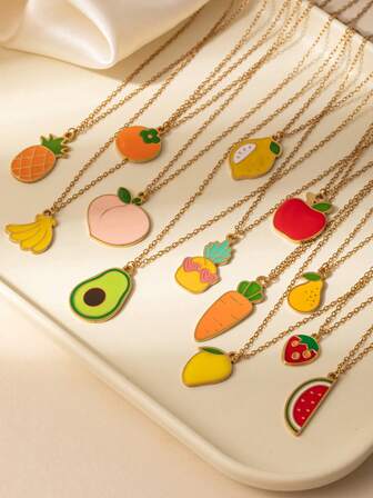 1pc Cute Colorful Fruit Pendant Necklace, Titanium Steel Cartoon Unisex Clavicle Chain Durable Jewelry Accessories For Girls Gifts For Best Friends