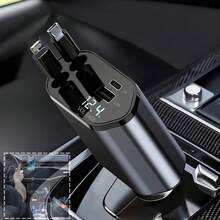 W&O 4-In-1 Retractable Car Charger, Fast Charging Car Charger, Dual USB Ports, Compatible With For Iphone And Type-C, PD And QC3.0, 180° Adjustable Base, Compatible With For Iphone 16/15/14/13/12/11 And Android Devices, Suitable For Car Charging, Car Accessories, Holiday Gift, SAN.COMO Fast Car Charger