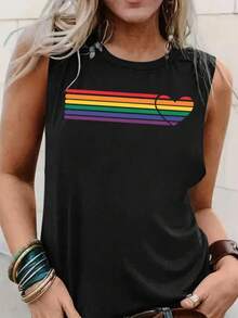 Women's Tank Top 100% Cotton Colorful Print Heart Casual Unisex Style Fashion Summer  Round Neck Sleeveless Comfortable!! - màu đen - Xem 1