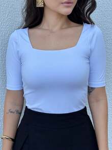 Women's Blouse Square Neck 3/4 Sleeve  Casual Spring Fashion Work Basic - 白色 - 查看 3