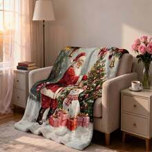 1pc Christmas Santa Claus, Snowman, Reindeer Gift Box Fleece Blanket, Super Soft Flannel Suitable For Bedroom, Living Room, Sofa And Office, Great For Travel And Gifting, Christmas