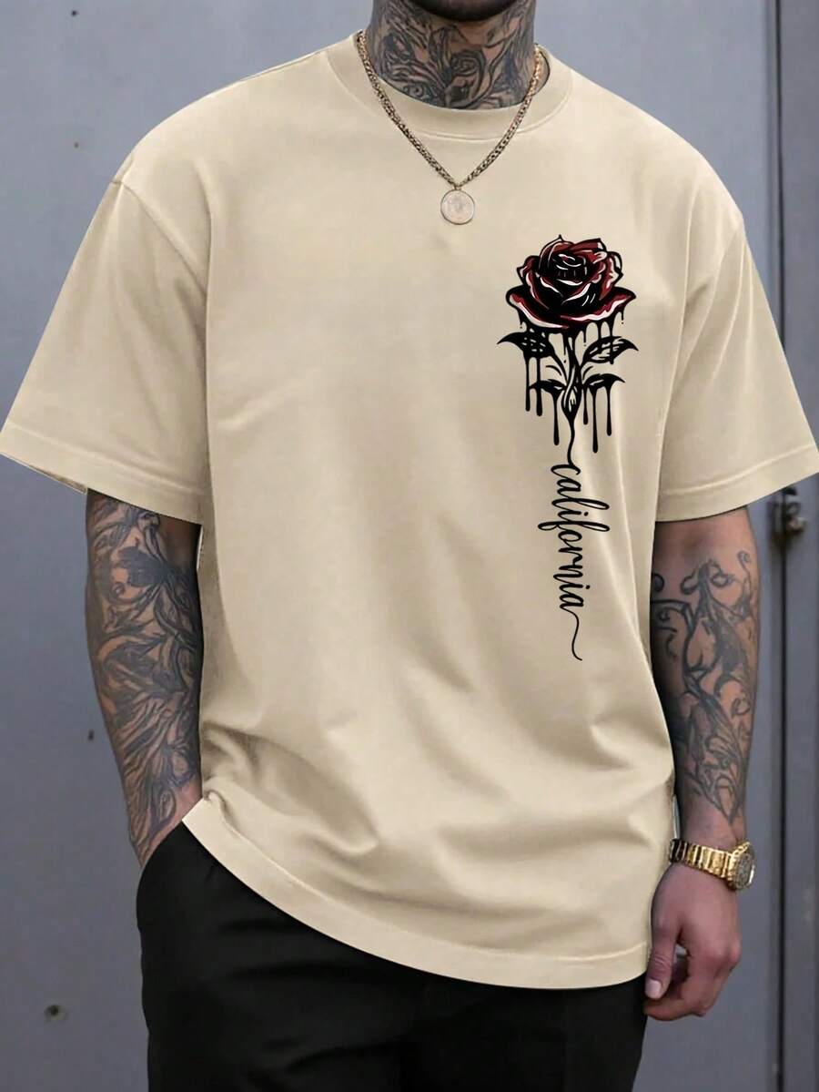 Camiseta informal de manga corta con cuello redondo para hombre, diseño minimalista, ideal para uso,camisas de hombre,playeras de hombre,blusas mexicanas de septiembre,ropa de hombre,playeras,halloween,ropa deportiva hombre - Caqui - Ver 1