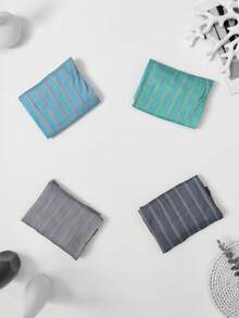 4pcs/Set Men's Striped Print Airy Casual Shorts, Breathable Elastic Waist Loungewear Pajama Shorts, Multi-Color Combination