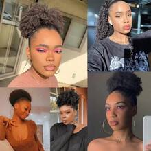 African Black Wig, Ponytail, Fluffy Small Curly Hair, Children's Explosive Head, 8 Clusters, Spring Wound Headband, Daily Wearing Wig, Hair Extensions For Women - Multicolor - View 3