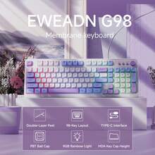 EWEADN 有线静音游戏键盘，带彩虹背光、安静打字按键、防鬼键、人体工程学设计、USB 即插即用，适用于笔记本电脑、台式电脑、办公室和游戏 - 藍色 - 查看 3