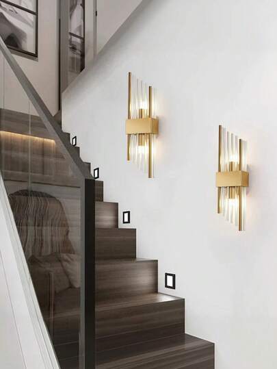 1 件/2 件水晶壁灯，金属底座适用于咖啡馆、办公室、卧室、门厅、走廊、客厅、床头柜和其他家居装饰氛围照明金色/黑色