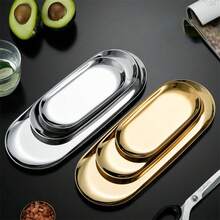 Oval Stainless Steel Tray, Vintage Style Gold Color Small Flat Tray For Jewelry & Towel Storage, Makeup Room Decor,Makeup Bag,Travel Essential - Multicolor - View 6