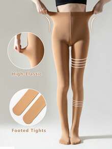 1双女士杏色抓绒连裤袜，弹力修身柔软抓绒踩脚连裤袜，适合春秋季穿着，舒适保暖 - 杏色 - 查看 12