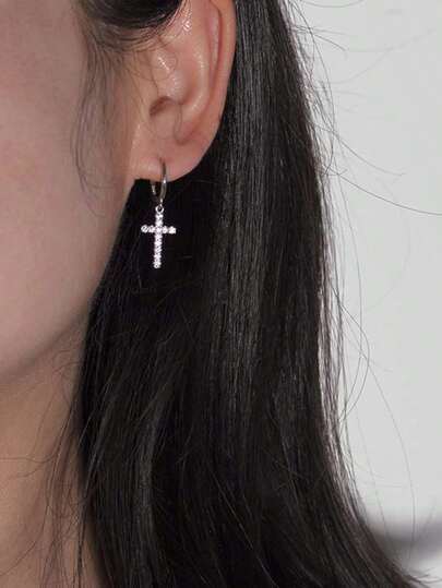 Pendientes colgantes de cruz con circonita cúbica elegantes para mujeres - Joyería colgante brillante, perfecta para uso diario, bodas, fiestas, ocasiones especiales, accesorio de moda ligero y cómodo