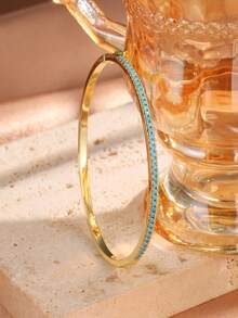 rakol Bộ 2 vòng tay tối giản màu ngọc lam và vàng, vòng tay tennis - Vàng ngọc lam xanh - Xem 3