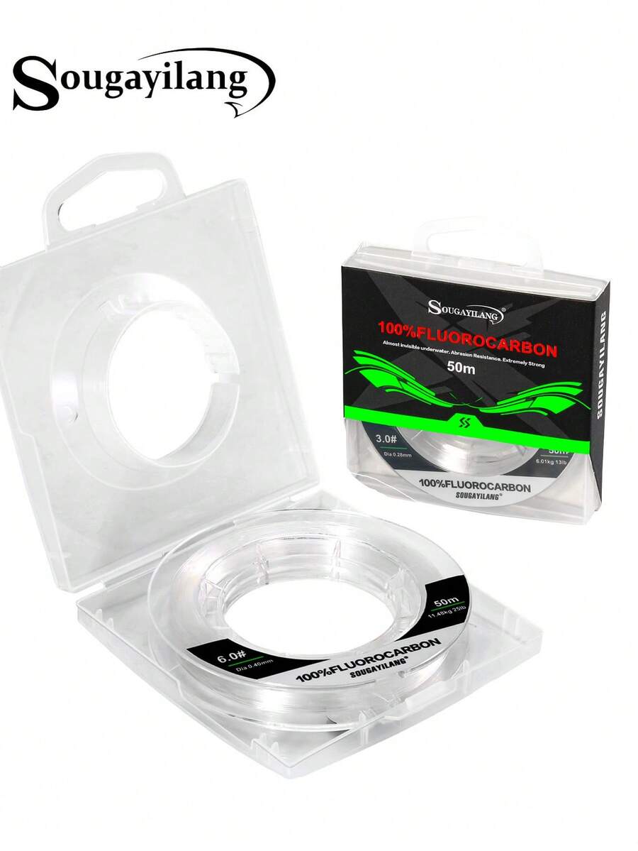 50米隐形氟碳鱼线下沉迅速、顺滑耐用，高强度诱饵鱼线，3-25磅，适用于淡水和咸水 - 無色 - 查看 1
