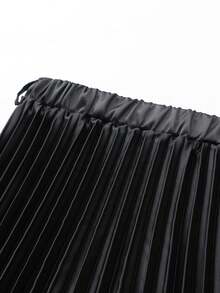 ZIAI Chân váy công sở xếp ly cạp cao dành cho nữ, kiểu dáng thanh lịch dài ngang gối (không kèm thắt lưng) màu đen, thích hợp cho mùa xuân. - màu đen - Xem 7