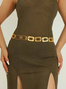 1pc Vintage Geometric Hollow Square Design Waist Chain, Fashionable & Versatile For Women, Suitable For All Seasons/Gift/Party/Work