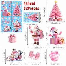 一套4张粉色圣诞静态窗贴，共53种图案，包含粉色圣诞老人、雪花、铃铛、房屋、糖果等图案，可自由搭配DIY。适用于圣诞主题的窗户和玻璃贴。 - 彩色 - 查看 15