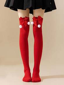 Meias versáteis com laço decorativo, meias listradas acima do joelho para mulheres, ideais para o Dia dos Namorados e feriados europeus e americanos.