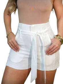 New 2025 Shorts With Belt, Pocket And Zipper On The Front - White - View 3