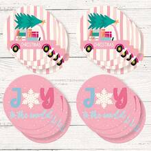4pcs/8pcs Pink Christmas Theme Coasters, Christmas Pattern Absorbent Pads Coffee Mats Drink Coasters, Kitchen Table Room Bar Decor Holiday Gift - Multicolor - View 18
