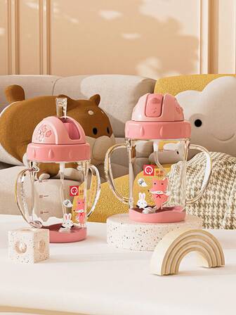 1 pieza Taza para niños con bola de peso de 180ml/220ml con diseño de dibujos animados, taza de entrenamiento linda para bebés, a prueba de fugas y antideslizante, transparente y duradera con asa cómoda, conveniente para llevar, adecuada para la escuela, el jardín de infantes, el hogar y el uso al aire libre