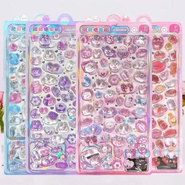 Pegatinas de recompensa 3D con relieve de dibujos animados lindos, pegatinas decorativas hechas a mano para DIY, hermosas pegatinas de cristal para decorar álbumes