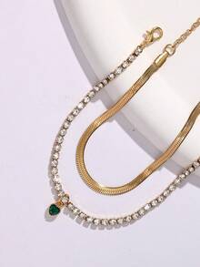 Tkool Bộ 2 vòng tay mặt dây chuyền hình trái tim bằng thép không gỉ, thích hợp cho trang phục thường ngày và ngày lễ - Vàng - Xem 2