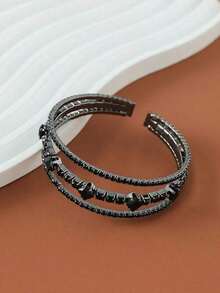 1pc Fashionable & Elegant Black Rhinestone Elastic Bracelet, Suitable For Women In Any Occasion - Black - View 4