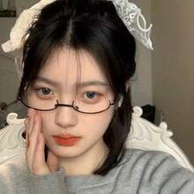 Fashion Women's Retro Frameless Half-Frame Costume Props Glasses, Party Accessories, Frameless, Anime Decorative Glasses, Live Streaming Props Glasses, Anime Cosplay Glasses, Ideal Gift Choice - 黑色 - 查看 1