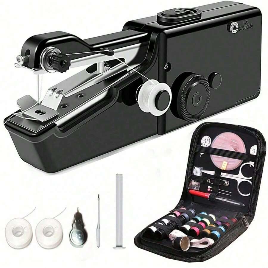 1 Set Handheld Electric Mini Sewing Machine, Household Sewing Needles, Portable Manual Sewing Machine Handcraft Tool (Random Accessory Color)