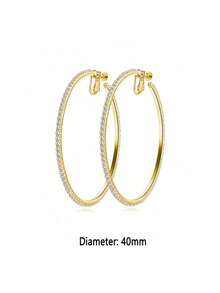 1-4 Pairs Of Fashionable And Exquisite Copper Material Lady Clip-On Hoop Earrings With Spring Clasps Suitable For Non-Pierced Ears. Daily/Party/Beach Fashion Accessories. - Gold - View 14