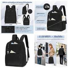 Mochila para laptop 15.6 pulgadas, Mochilas para hombre y mujer, Mochila impermeable, Mochila de viaje, aprobada por las aerolneas, Trabajo, Viajes, Negro - inicial - Ver 1