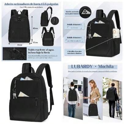 Mochila para laptop 15.6 pulgadas, Mochilas para hombre y mujer, Mochila impermeable, Mochila de viaje, aprobada por las aerolneas, Trabajo, Viajes, Negro