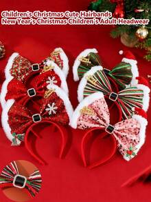 1pc Christmas Glitter 9.84 Inch Large Bow Headband Hair Accessory New Year Christmas Decoration Photo Prop Party Headpiece Headband, Suitable For Children's Christmas Decoration Use
