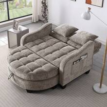 Two-Seater Sofa, Double Sofa Chaise Longue, With Irregular Armrests And Backrests, Footrest With Storage Space, Comes With Two Small Throw Pillows, Suitable For Living Room And Bedroom - Cyan - 棕色 - 查看 3