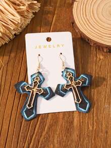 1 paire Boucles d'oreilles croisées en PU léopard/vache bohémien vintage, boucles d'oreilles pendantes de style occidental cow-girl en fer à cheval turquoise/imprimé zèbre