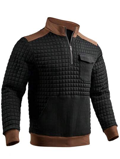 Men's Fashion Long Sleeve Waffle Henley Shirt, Regular Fit, Casual & Formal Wear, Durable High-Quality Fabric, Suitable For Everyday And Weekend, Pocket, Casual Sports Long Sleeve Top