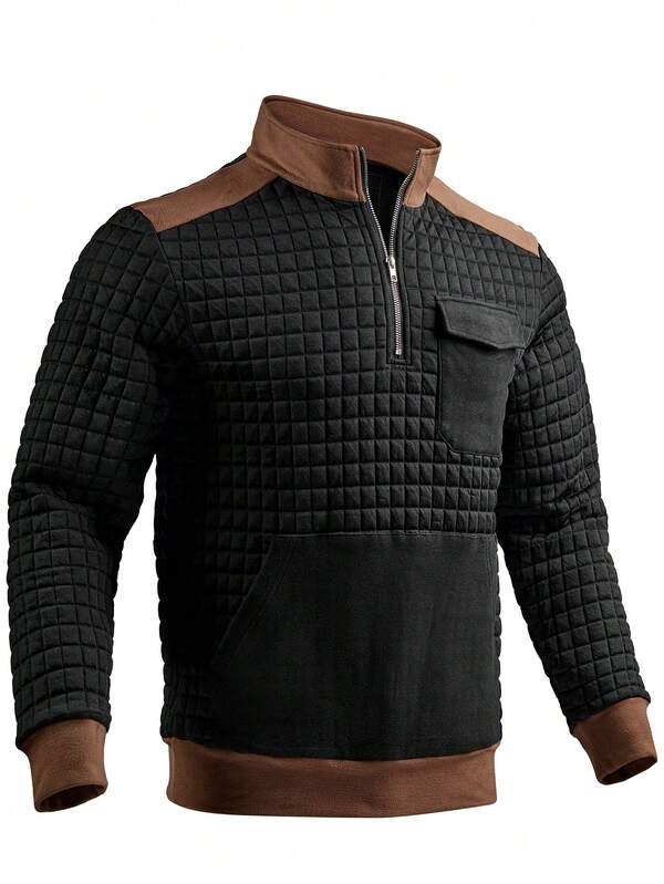 Men's Fashion Long Sleeve Waffle Henley Shirt, Regular Fit, Casual & Formal Wear, Durable High-Quality Fabric, Suitable For Everyday And Weekend, Pocket, Casual Sports Long Sleeve Top