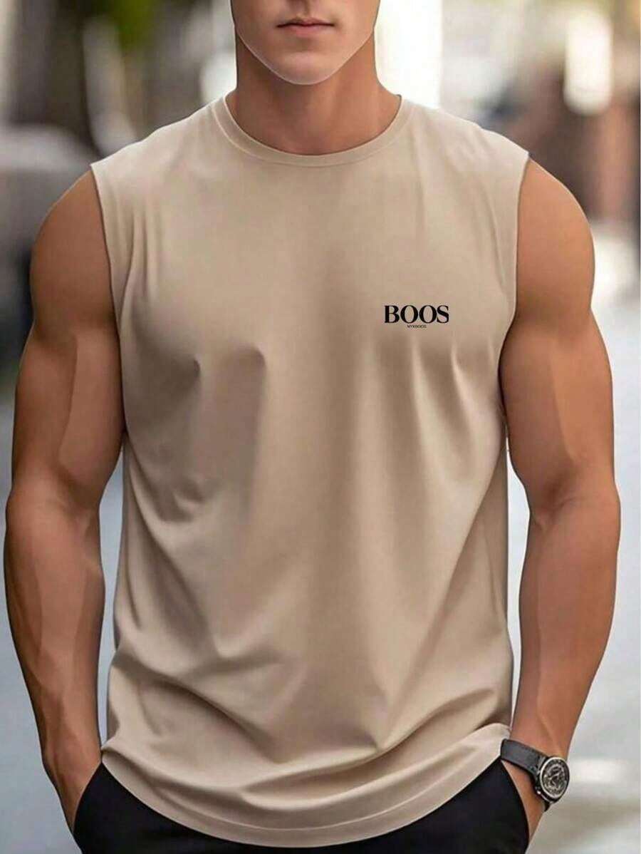 Boos Men's Tank Top 100% Cotton Shirt Summer Fashion Round Neck Comfortable New Release - 米色 - 查看 1
