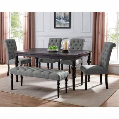 Leviton Urban Style Dark Washed Wood Dining Set: Table, 4 Chairs And Bench, Gray,23691713