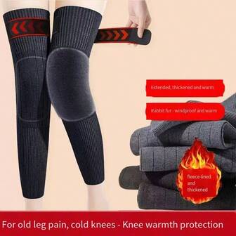 1 Pair Knee Pads, Polyester Fiber Thermal Lining Thick, Extended Strap Anti-, Knitted Fabric, Unisex, Daily Warmth, Autumn/Winter Knee Warmer