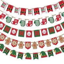 Christmas Wood Garland Boots/Gingerbread Man Hanging Decorations Party Supplies for Fireplace, Wall - Multicolor - Ver 2