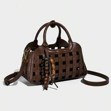 Retro Woven 2025 Niche Design Autumn New Arrival Chic Versatile Handbag & Shoulder Bag, Woven Basket Bag Set - Coffee - View 6