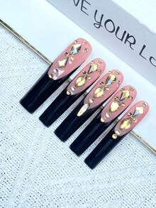 10 piezas Uñas postizas extra largas de estilo Y2K de cobertura total, hechas a mano con decoración de brillantes de 3D, perfectas para bodas, fiestas, San Valentín, cumpleaños, regalos de Navidad. Uñas reutilizables y ajustables con 1 pieza de gel de gelatina/1 pieza de tiras de frotamiento mini, set de uñas postizas desmontables.