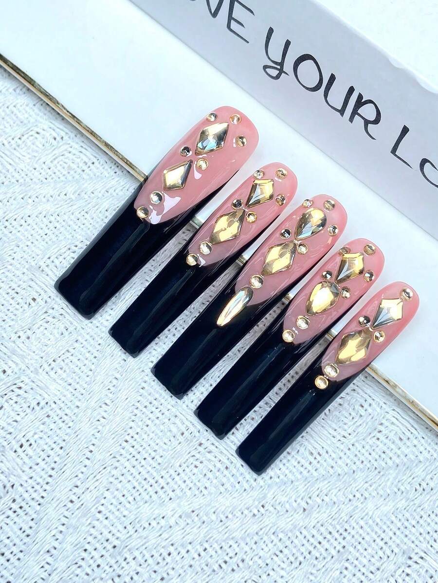 10 piezas Uñas postizas extra largas de estilo Y2K de cobertura total, hechas a mano con decoración de brillantes de 3D, perfectas para bodas, fiestas, San Valentín, cumpleaños, regalos de Navidad. Uñas reutilizables y ajustables con 1 pieza de gel de gelatina/1 pieza de tiras de frotamiento mini, set de uñas postizas desmontables.