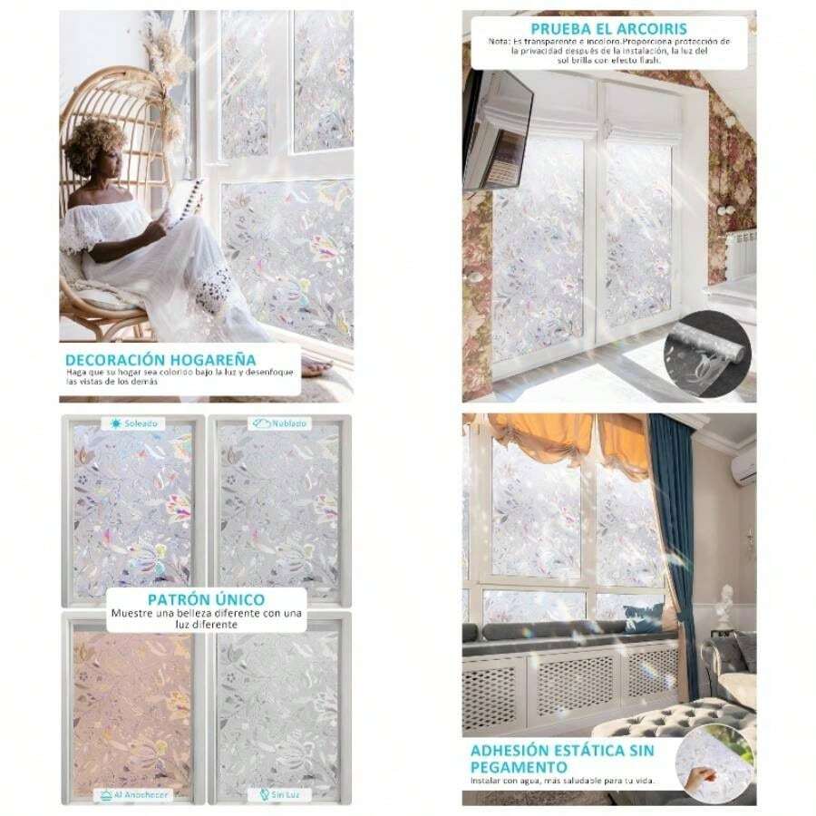 3D Pelcula Decorativa de Vidrio, Protector Privacidad Sin Pegamento, Autoadhesiva Anti, Pelcula para Ventana, Adecuado Hogar para Sala De Estar Bao Dormitorio Cocina Oficina 40x 300CM - Tulipán + 40x500 cm - Ver 1